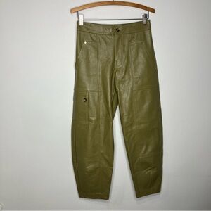 By Anthropologie green faux leather barrel pants pleather size 0 trendy
